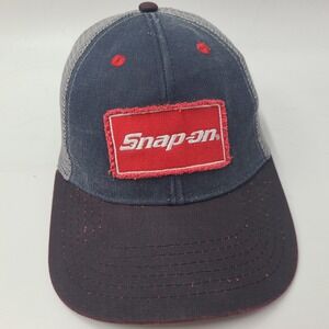 Snap-On Hat Adjustable (Fits Small) Trucker Mesh Blue Gray Red Patch Tools Men